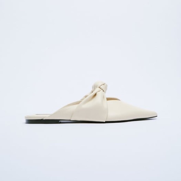 🌹NWT. Zara Cream Low-heeled Mules with Knot and V-shaped Vamp. Size 10. - Picture 1 of 6
